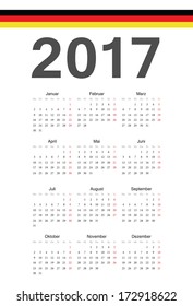 Simple German 2017 year vector calendar. Week starts from Monday.