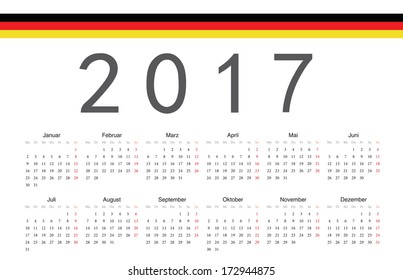 Simple German 2017 year vector calendar. Week starts from Monday.