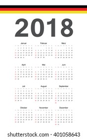 Simple german 2018 year vector calendar. Week starts from Sunday