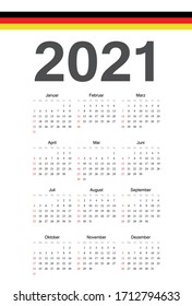 Simple German 2021 year vector calendar. Week starts from Sunday