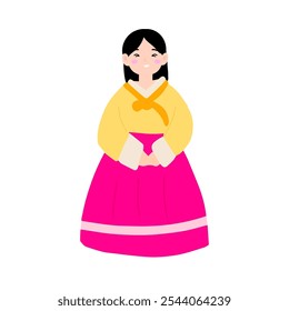 Dibujos animados simples de la muchacha del gesto con el vestido tradicional de Hanbok