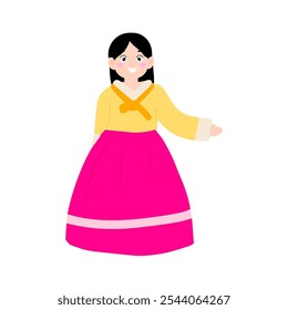 Dibujos animados simples de la muchacha del gesto con el vestido tradicional de Hanbok