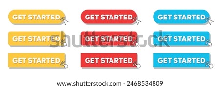 Simple Get Started Web Button Set with hand pointer or arrow pointer modern minimal style vector
