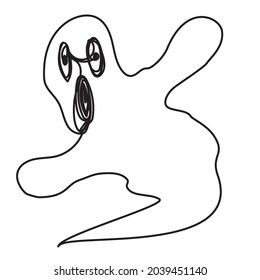 A simple ghost with an open mouth and eyes on a white background. Vector illustration of a screaming spirit to Halloween. Wandering poltergates for decorating mystical cards and banners.