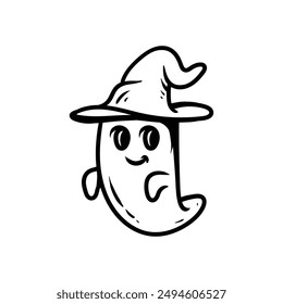 simple ghost witch line art style sketch classic vintage design illustration