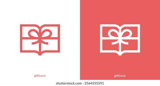 Simple Gift Book Logo. Book and Gift Box Icon Graphic. Bookshop Logo Design Template.