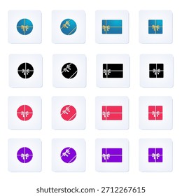 Colección simple del icono de la caja de regalo con la cinta plana colorida