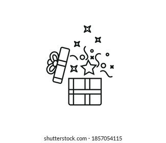 Simple gift box icon. Gift giving and receiving, holiday, birthday, celebration and christmas concept. Isolated on white background plain.