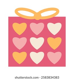 Simple gift boxes with hearts pattern for Valentine day banner poster greeting card. Minimalist giftbox with ribbon romantic icon