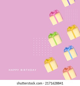 Simple gift boxes on pink background. Happy Birthday! Sale, wedding, anniversary, sale and other holiday design.