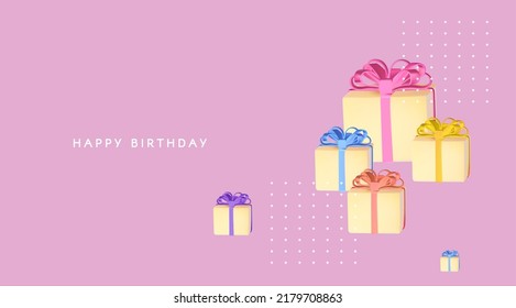 Cajas de regalo simples en fondo rosado. ¡Feliz cumpleaños! Venta, boda, aniversario, venta y otro diseño de vacaciones.