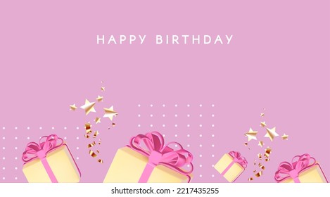 Simple gift boxes on pink background. Happy Birthday! Sale, wedding, anniversary, sale and other holiday design.