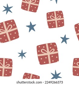 simple giftbox and stars seamless pattern