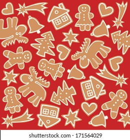 Simple gingerbread cookies on red background