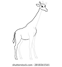 Simple giraffe line illustration featuring tall body, long legs, and herbivore charm.