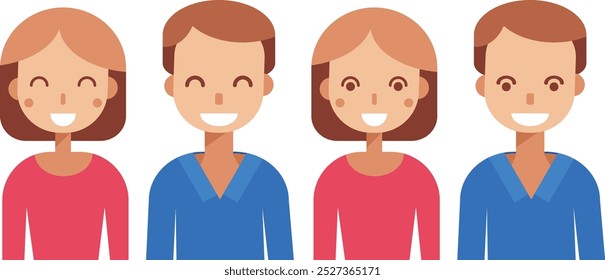 simple girl and boy vector art, two boys and two girls vector art, kids, children, characters, cartoon, Equality, diversity and inclusion