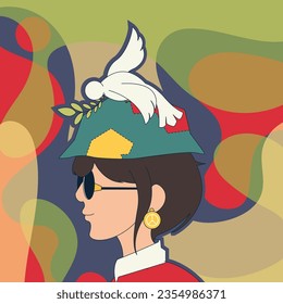 Simple girl and pigeon vector illustration with flat style design and colorful background special international peace day, concept girl and white pigeon on the hat as a sign of peace