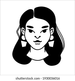 Simple girl portrait. Contemporary portrait.  Print for t-shirt, slogan design print graphics style. Line Art hand-drawn portrait
