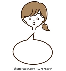 A simple girl's face with various expressions with lines
