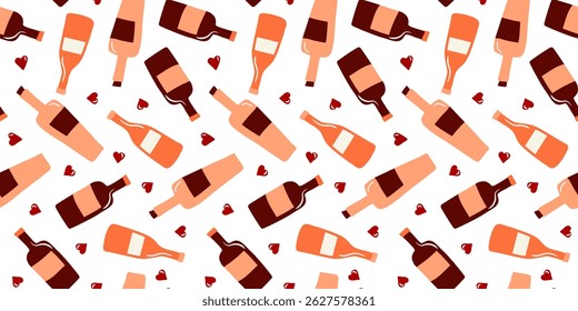 simple glamorous drawn seamless pattern wine alcohol champagne bottles hearts white abstract background card design wallpaper