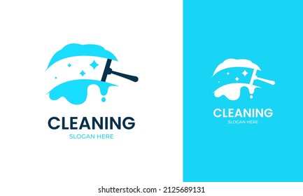 Diseño de logotipo simple de limpiador de vidrio. Herramienta para limpiar ventanas del polvo. El símbolo con el icono agua y brillo