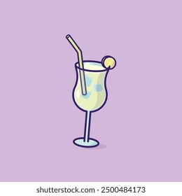 Simple glass of lemonade with ice cubes cartoon vector illustration Collection of drinks concept icon isolated