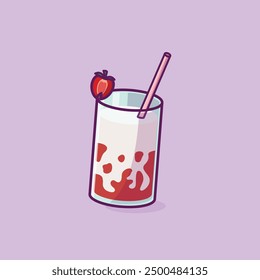 Simple a glass of strawberry milk cartoon vector illustration Collection of drinks concept icon isolated