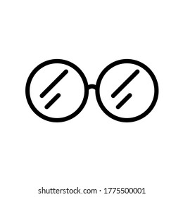 Simple glasses minimal black and white outline icon. Flat vector illustration. Isolated on white background.