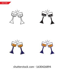 Simple glasses toast icon on white background 4 types such as outline, black, color, outline and color. Vector illustration.