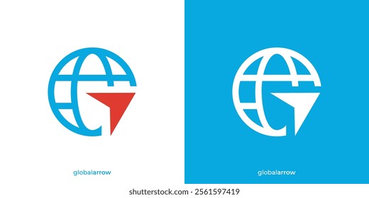 Simple Global Arrow Logo. Globe and Arrow Icon Graphic Suitable for Global Logistics Company.