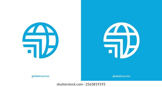 Simple Global Express Logo. Globe and Arrow Icon Graphic. Logistics Logo Design Template.