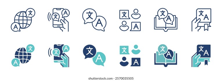 simple global language translate icon set online international communication translation service education dictionary signs vector illustration for web and app