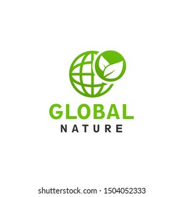 Simple Global Nature Design Logo Concept. Globe and Leaf Icon Illustration