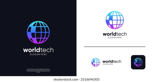 Simple global tech logo design template. Abstract digital data symbol logo concept.