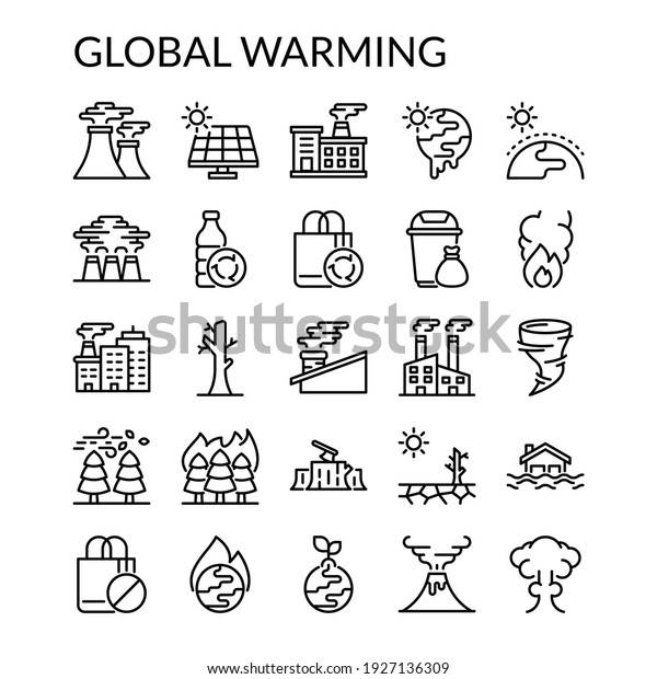Simple Global
Warming Line Style Contain Such Icon as Earth, Iceberg,
Thermometer, Climate Change, Sea Level Rise, Rainy, Storm, Oil
Barrel and more. 128 x 128 Pixel
Perfect