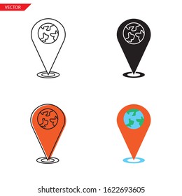 Simple globe earth icon on white background 4 types such as outline, black, color, outline and color. Vector illustration.