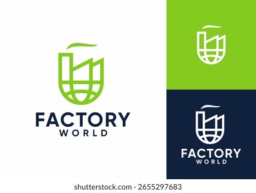 simple globe factory logo icon design concept