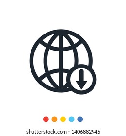 Simple globe icon with Download symbol,Internet web browser icon.
