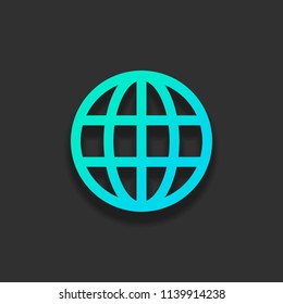 Simple globe icon. Linear. Colorful logo concept with soft shadow on dark background. Icon color of azure ocean
