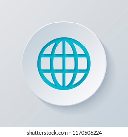 Simple globe icon. Linear. Cut circle with gray and blue layers. Paper style