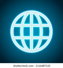 Simple globe icon. Linear. Neon style. Light decoration icon. Bright electric symbol