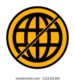 Simple globe icon. Linear. not allowed, black object in warning sign with orange background color