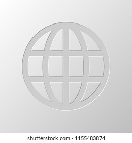 Simple globe icon. Linear. Paper design. Cutted symbol. Pitted style