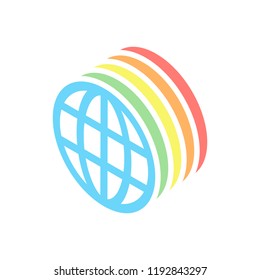 Simple globe icon. Linear. Stack of colorful isometric icons on white background