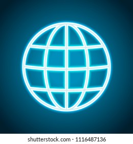 Simple globe icon. Linear, thin outline. Neon style. Light decoration icon. Bright electric symbol