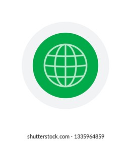 Simple globe icon. Linear, thin outline. Icon in colored circle with gray bold border. Web button, modern flat design