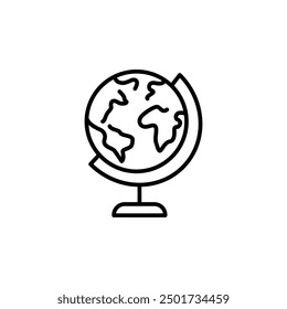 Simple globe icon. A minimalist vector illustration of the Earth on a stand, showing the African and European continents. Suitable for web design, mobile apps, classroom materials. Vector illustration