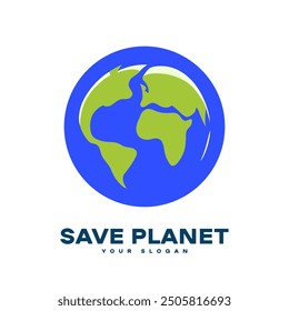 Simple globe illustration with green continents on blue background, global awareness, environmental responsibility, and planet protection. Eco-friendly campaigns, and environmental initiatives.