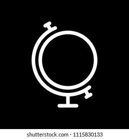 Simple globe. Linear icon, thin outline. White icon on black background. Inversion