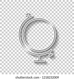 Simple globe. Linear icon, thin outline. White outline sign with shadow on transparent background
